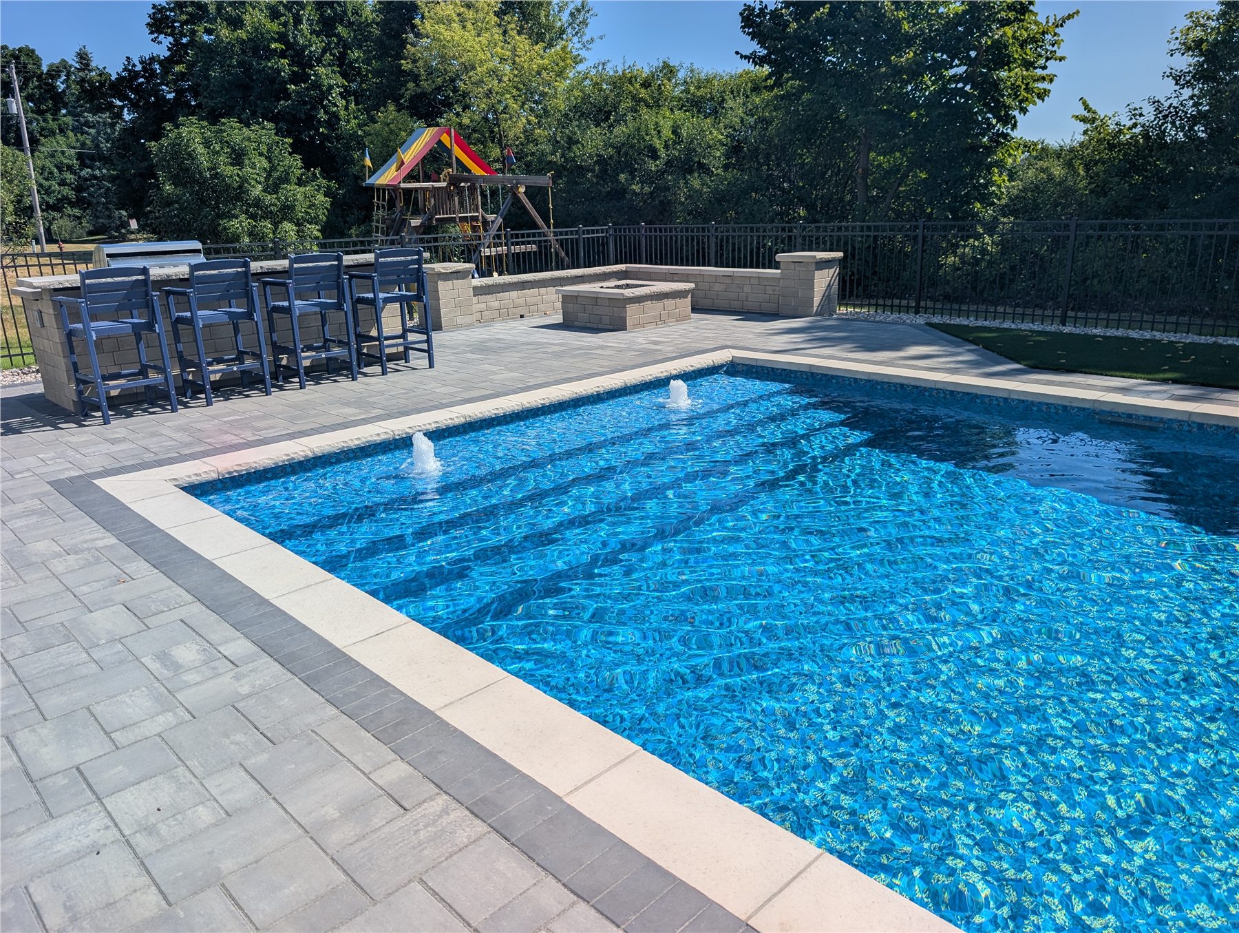 Finished Einstein pool with integrated outdoor living space